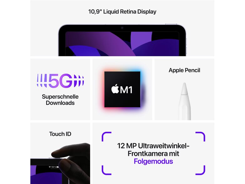 Apple iPad Air (5. Gen.), mit WiFi & Cellular, 64 GB, violett