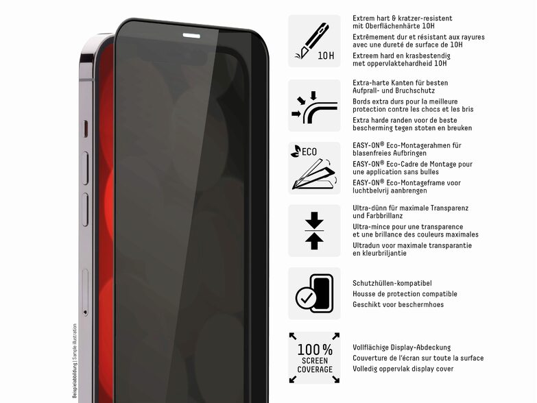 Displex Privacy Panzerglas, Displayschutz für iPhone 14 Pro Max, 10H, Glas