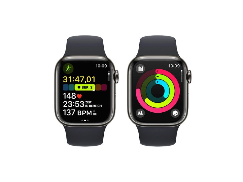 Apple Watch Series 9, Cell., 41mm, Edelstahl graphite, Sportb. mitternacht, M/L