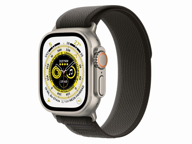 Apple Watch Ultra, GPS & Cell., 49mm, Titangehäuse, Trail Loop schwarz/grau M/L
