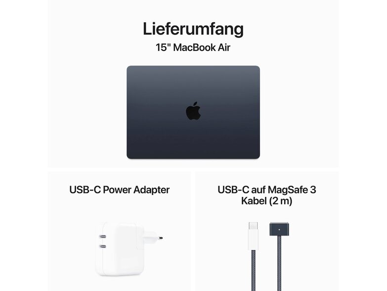 Apple MacBook Air Ret. 15", M3 8C CPU, 16 GB RAM, 512 GB SSD, mitternacht