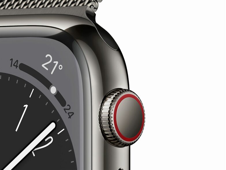 Apple Watch Series 8, GPS & Cell. 45 mm, Edelstahl graphite, Milanaise graphite