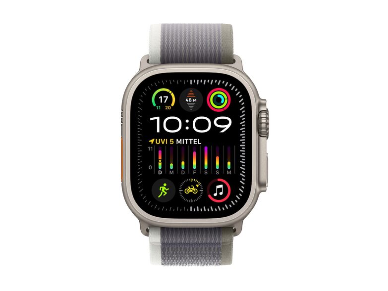 Apple Watch Ultra 2, Cellular, 49 mm, Titangehäuse, Trail Loop grün/grau, S/M