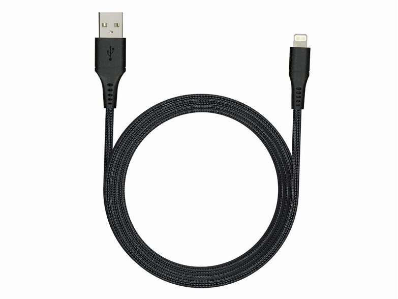 Networx Daten- und Ladekabel, USB-A auf Lightning, 2 m, Stoffmantel, schwarz