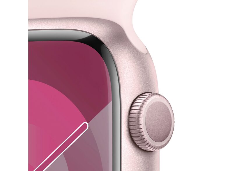 Apple Watch Series 9, 45 mm, Aluminium rosé, Sportarmband hellrosa, S/M