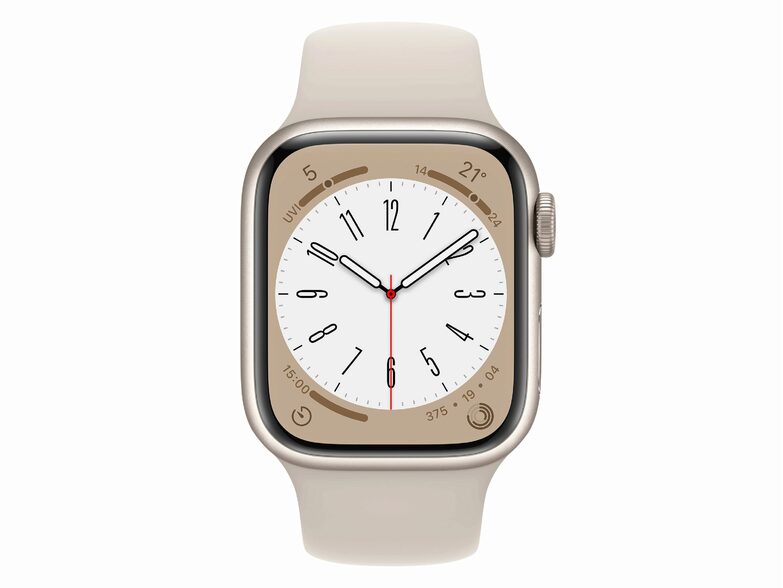 Apple Watch Series 8, 41 mm, Aluminium polarstern, Sportarmband polarstern