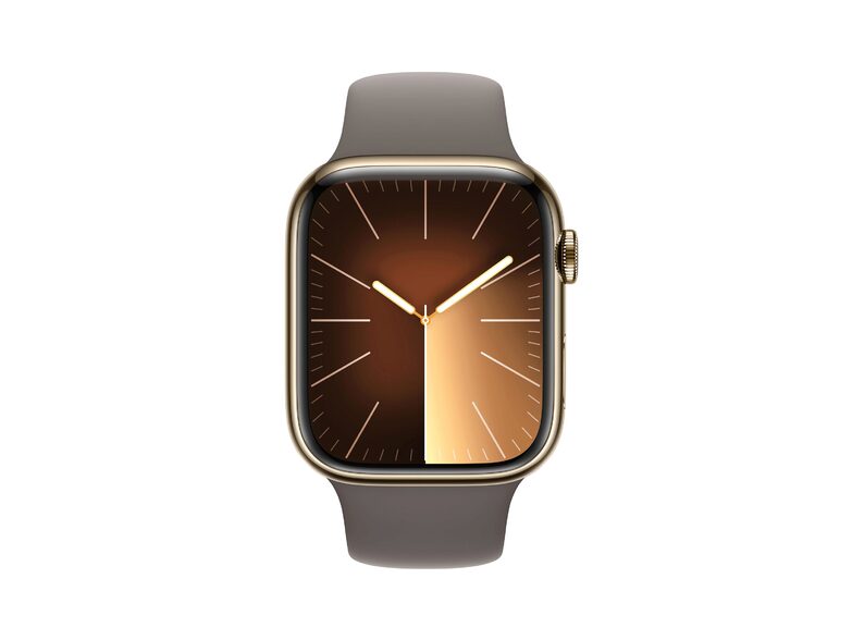 Apple Watch Series 9, GPS & Cell., 45mm, Edelstahl gold, Sportb. tonbraun, M/L