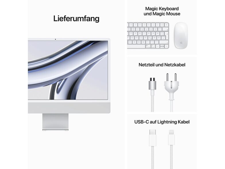 Apple iMac 24", M3 8-Core CPU, 8-Core GPU, 16 GB RAM, 1 TB SSD, NUM, silber
