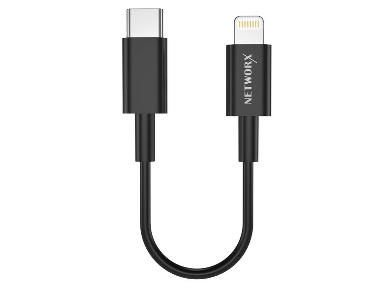 Networx Daten- und Ladekabel, USB-C auf Lightning, 12 cm, schwarz