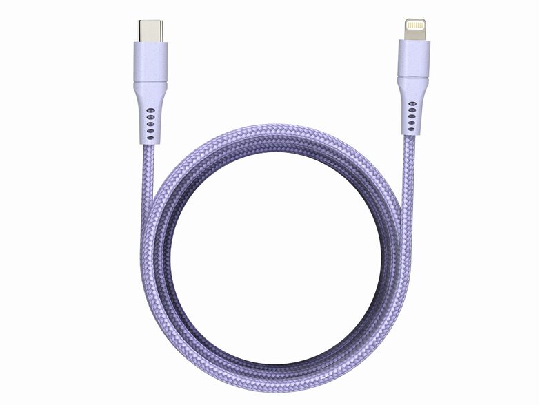 Networx Daten- und Ladekabel, USB-C auf Lightning, 2 m, Stoffmantel, lila