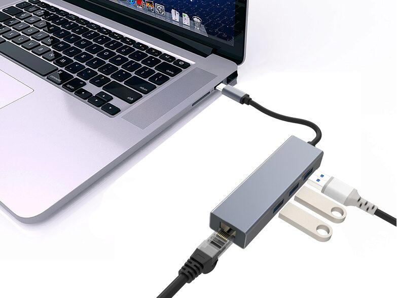 Networx USB-C-Hub, USB-C auf 3 x USB 3.0/Ethernet, space grau