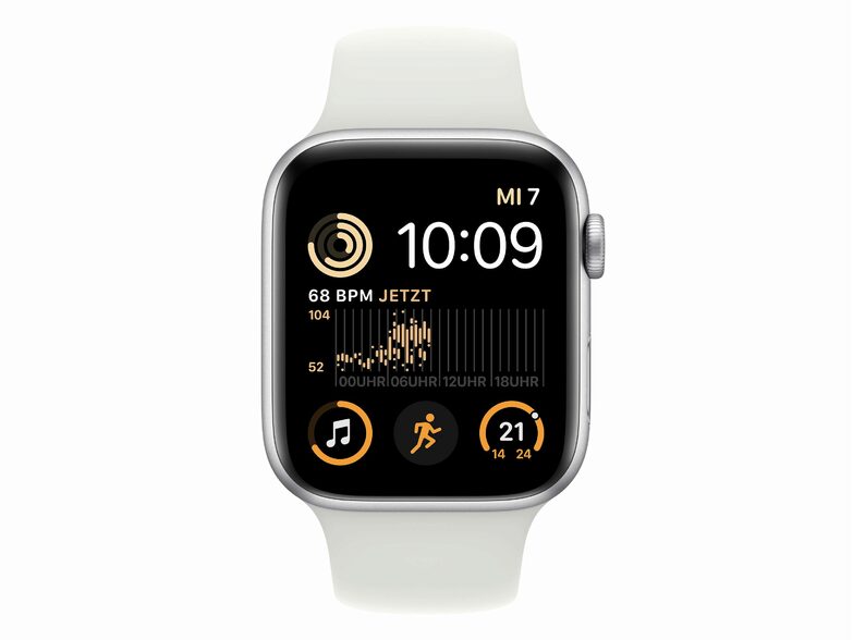 Apple Watch SE (2022), GPS & Cellular, 44 mm, Alu. silber, Sportarmband weiß
