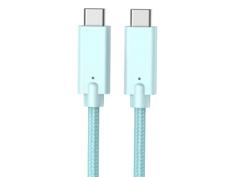 Networx Daten- und Ladekabel, USB-C auf USB-C, 1 m, Stoffmantel, hellblau
