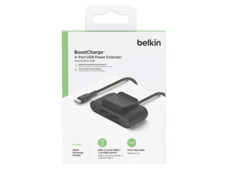 Belkin BoostCharge 4-Port-USB-Splitter, 2x USB-A (12W)/2x USB-C (15W), schwarz