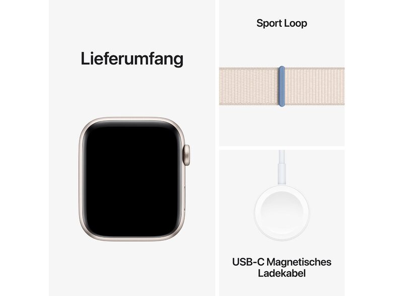 Apple Watch SE (2023), 44 mm, Aluminium polarstern, Sport Loop polarstern