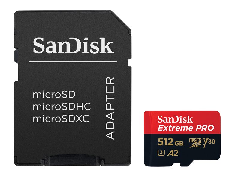SanDisk Extreme PRO, 512 GB microSDXC Speicherkarte, A2, U3, inkl. SD-Adapter