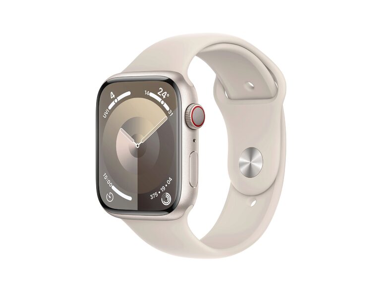 Apple Watch Series 9, Cell., 45mm, Alu. polarstern, Sportb. polarstern, S/M