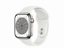 Apple Watch Series 8, GPS & Cellular, 41 mm, Edelstahl silber, Sportb. weiß