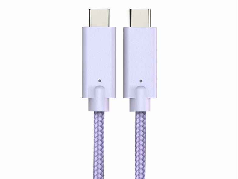 Networx Daten- und Ladekabel, USB-C auf USB-C, 1 m, Stoffmantel, lila
