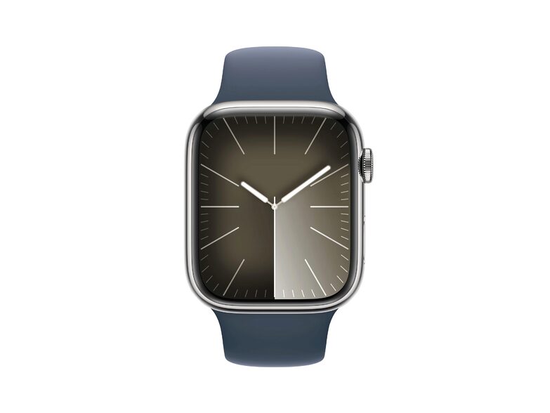 Apple Watch Series 9, GPS & Cell., 45mm , Edelstahl silber, Sportb. sturmblau,