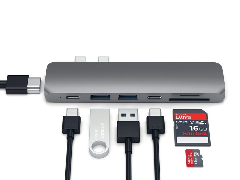 Satechi Type-C USB Pro Hub, USB-C/PD, USB-A 3.0, 4K-HDMI, SD/microSD, spacegrau