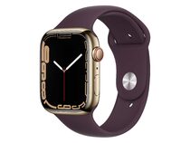 Apple Watch Series 7, GPS & Cell., 45 mm, Edelstahl gold, Sportb. dunkelkirsch
