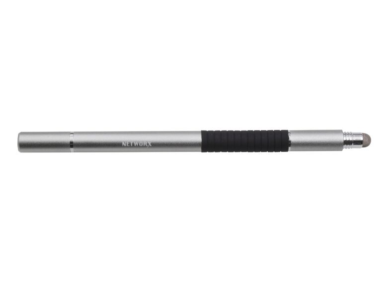 Networx 3-in-1 Stylus, Eingabestift + 2 Ersatzspitzen, Kugelschreiber, grau