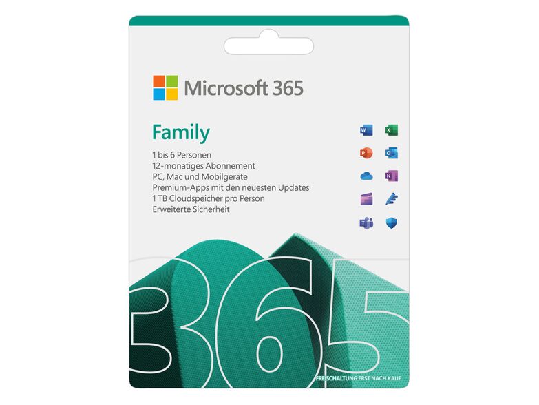 Microsoft Office 365 Family, 1-Jahres-Software-Lizenz, Key Card