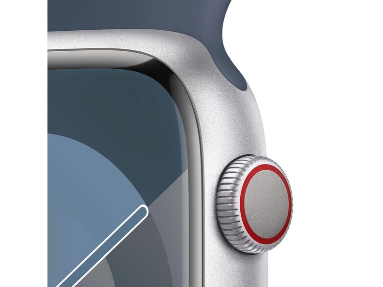 Apple Watch Series 9, GPS & Cell., 45mm, Alu. silber, Sportb. sturmblau, M/L