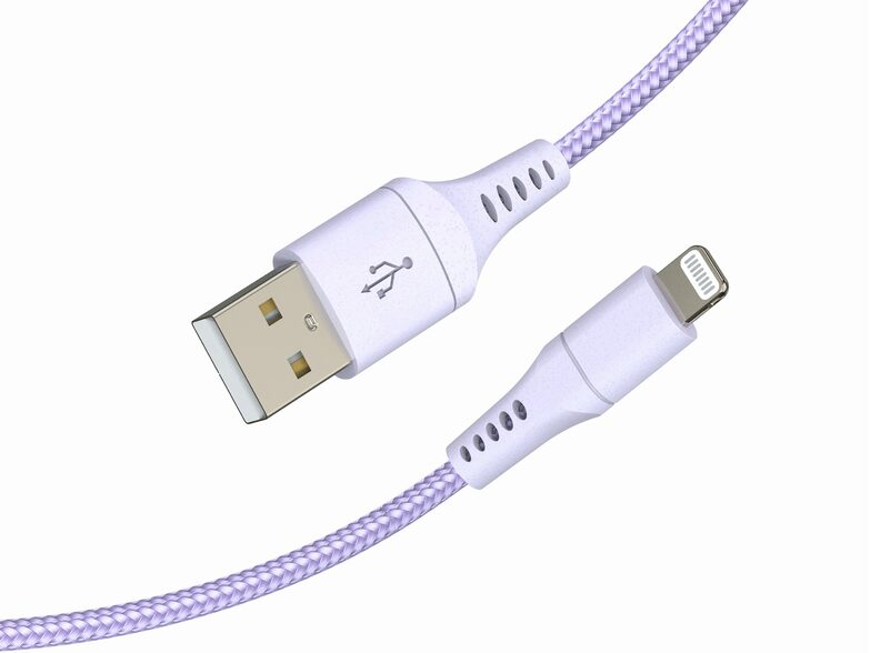 Networx Daten- und Ladekabel, USB-A auf Lightning, 1 m, Stoffmantel, lila
