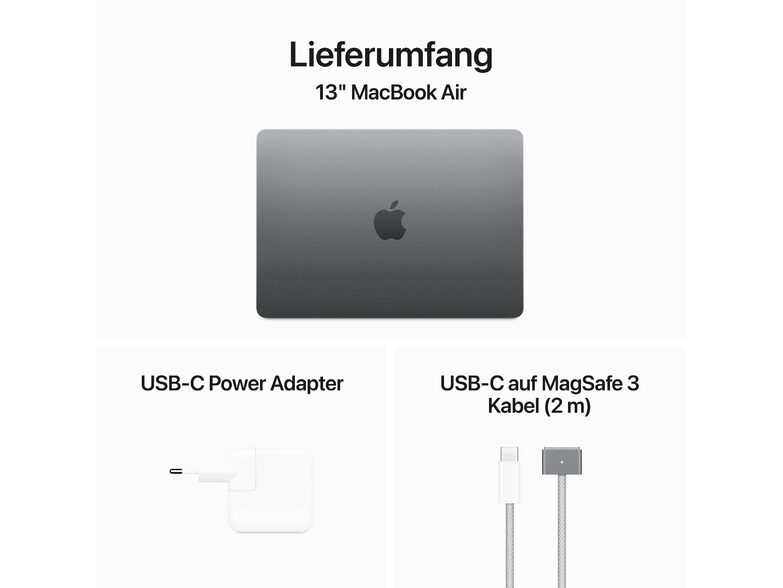 Apple MacBook Air Ret. 13", M3 8C CPU, 16 GB RAM, 512 GB SSD, space grau