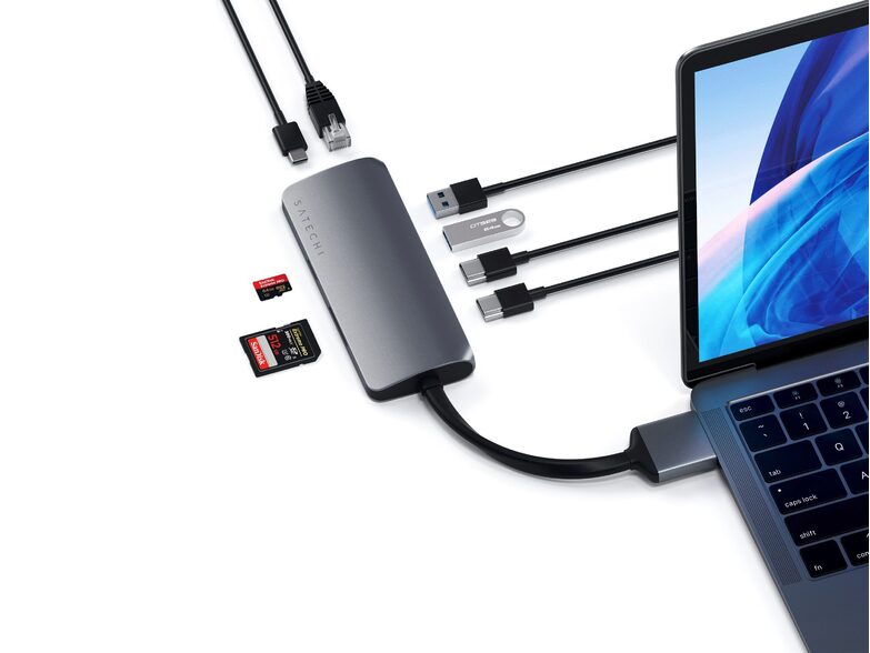 Satechi Type-C Dual Multimedia Adapter, HDMI/Kartenslot/USB-3.0, space grau