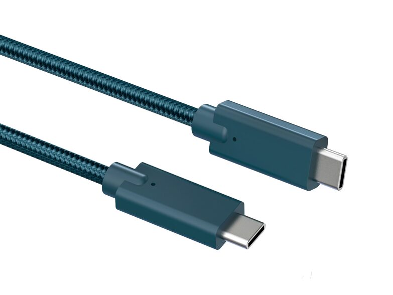 Networx Daten- und Ladekabel, USB-C auf USB-C, 2 m, Stoffmantel, dunkelblau