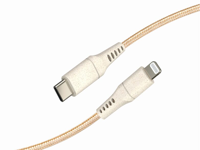 Networx Daten- und Ladekabel, USB-C auf Lightning, 1 m, Stoffmantel, gold