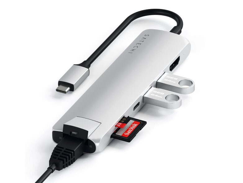 Satechi USB-C Multi-Port Hub 4K, HDMI, 3x USB 3.0, micro SD/SD, Ethernet,silber