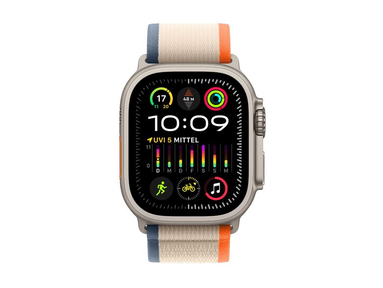 Apple Watch Ultra 2, Cell., 49 mm, Titangehäuse, Trail Loop orange/beige, S/M