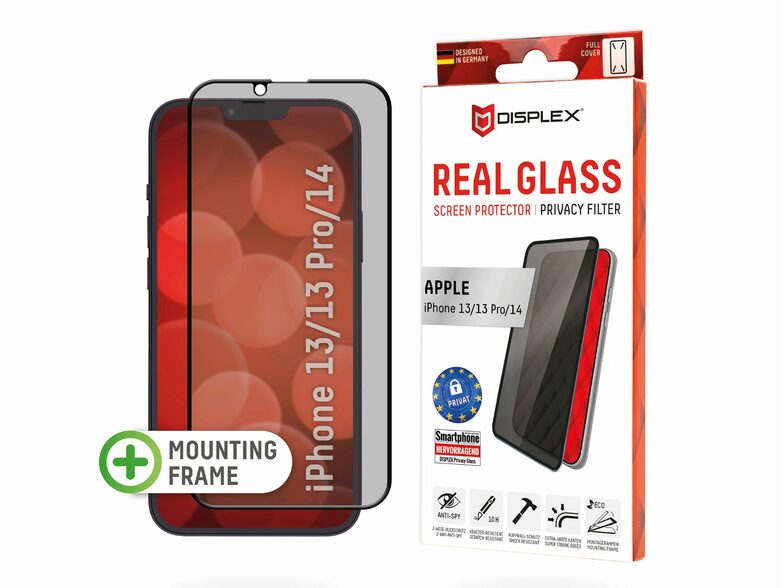 Displex Privacy Panzerglas, Displayschutz für iPhone 13/13 Pro/14, 10H, Glas