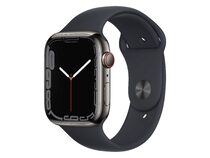 Apple Watch Series 7, GPS & Cell., 45mm, Edelstahl graph., Sportb. mitternacht