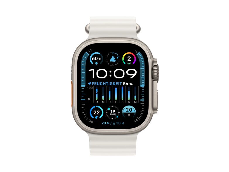 Apple Watch Ultra 2, GPS & Cellular, 49 mm, Titangehäuse, Ocean Armband, weiß