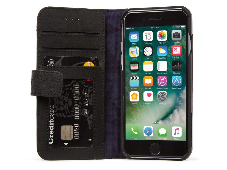 Decoded Wallet Case, Leder-Schutzhülle für iPhone SE/8/7/6/6s, schwarz