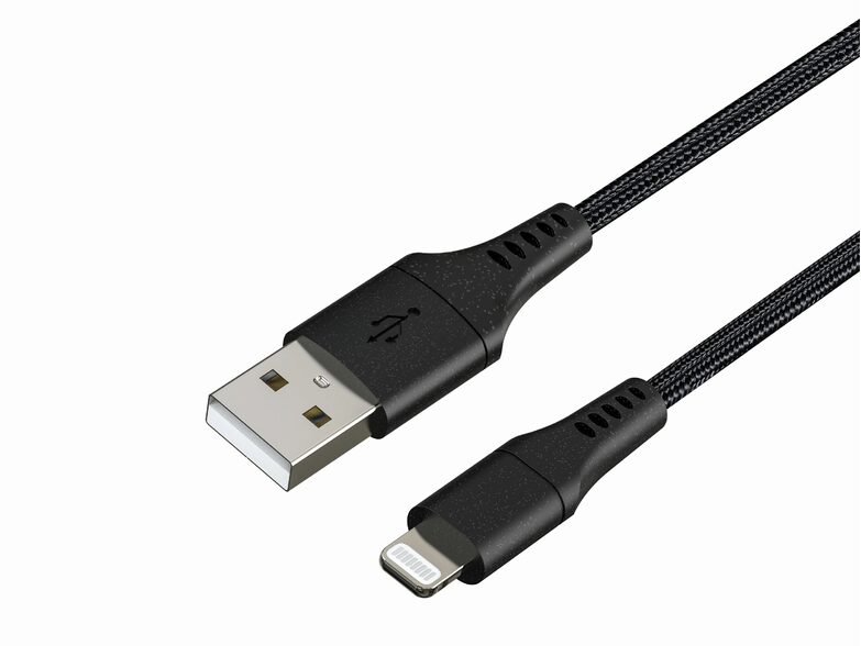 Networx Daten- und Ladekabel, USB-A auf Lightning, 1 m, Stoffmantel, schwarz