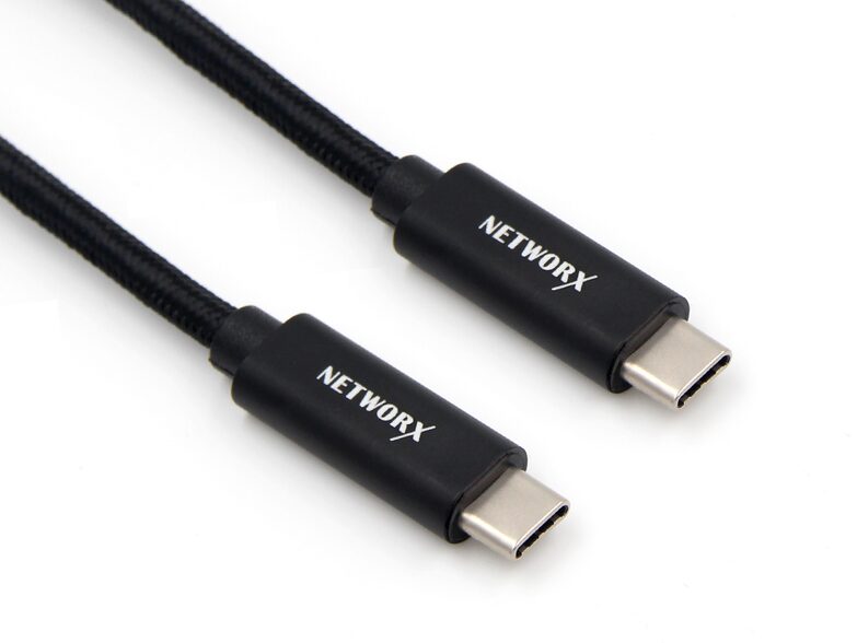 Networx USB-C Daten- und Ladekabel, stoffummantelt, 0,2 Meter, schwarz