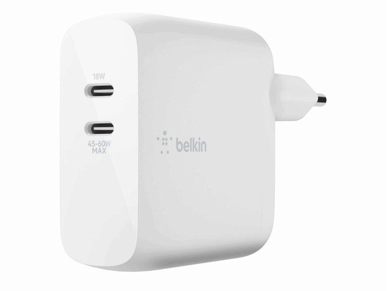 Belkin BoostCharge USB-C-GaN-Netzladegerät, Netzteil, 63 W, 2x USB-C PD, weiß