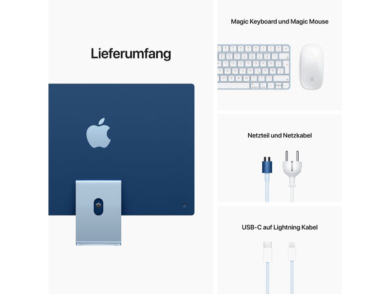 Apple iMac 24" (2021), M1 8-Core CPU, 7-Core GPU, 8 GB RAM, 256 GB SSD, blau