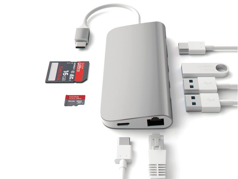 Satechi USB-C Multiport Adapter, 4K HDMI, USB 3, Ethernet, (micro)SD, spacegrau