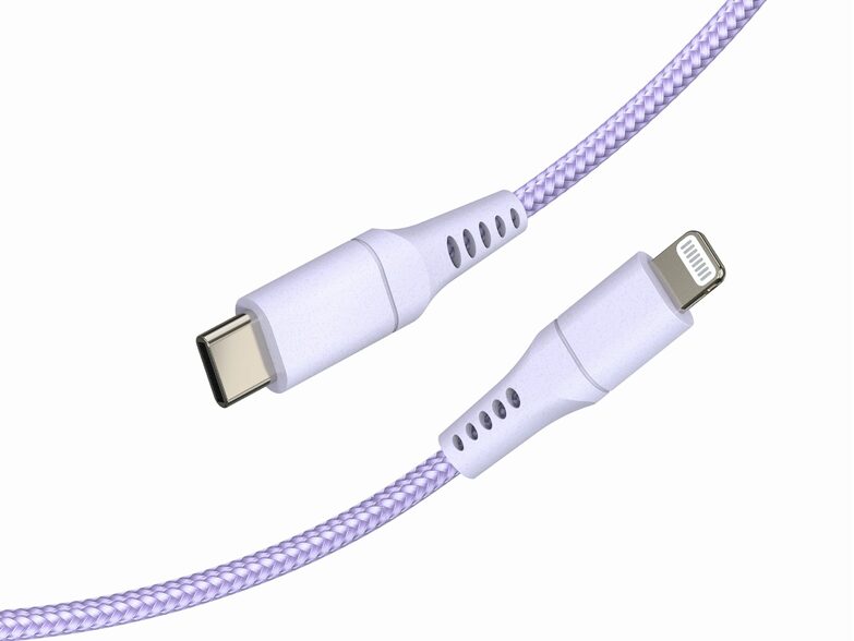 Networx Daten- und Ladekabel, USB-C auf Lightning, 2 m, Stoffmantel, lila