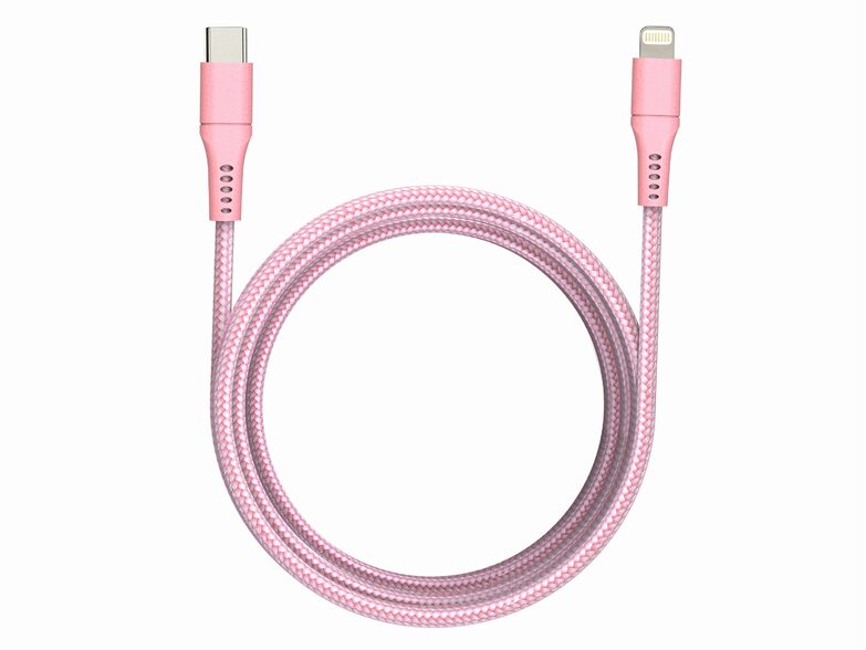 Networx Daten- und Ladekabel, USB-C auf Lightning, 2 m, Stoffmantel, rosa