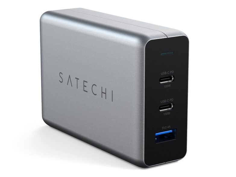 Satechi 100W USB-C PD GaN Charger, Ladeadapter, 2x USB-C PD/1x USB-A, spacegrau