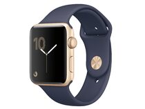 Apple Watch 2, 42 mm, Aluminiumgehäuse gold, Sportarmband mitternachtsblau