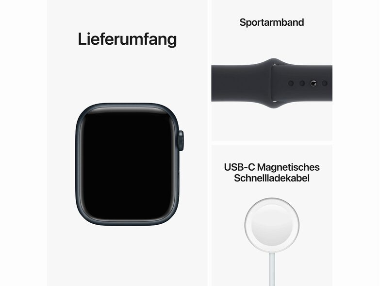 Apple Watch Series 8, 45 mm, Aluminium mitternacht, Sportarmband mitternacht